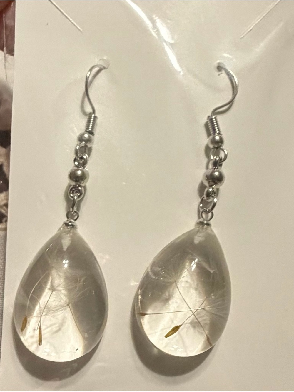 New Clear Teardrop Dandelion Seed Earrings -